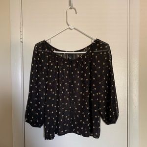 H&M Sheer Polka Dot Button Down Blouse Sz 2